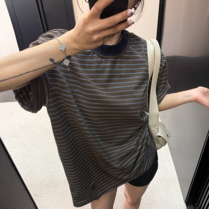 【トップス】リバースデザイン ストライプ 半袖 アメリカン 個性的なデザイン Ｔシャツ 【FCシリーズ】