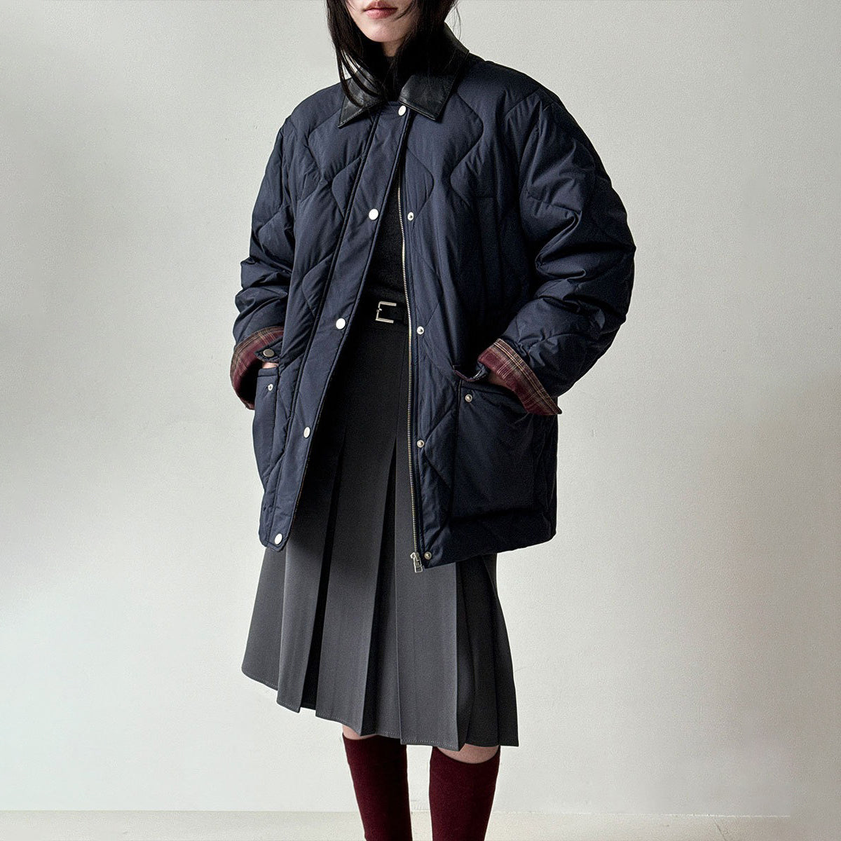 【アウター】高品質 ホワイトグースダウン90％ ダウンコート レディース レトロ 菱形キルティング レザー襟 冬【JZシリーズ】