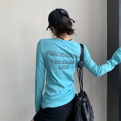【トップス】ミニマルデザイン長袖Tシャツ レディース スリムシルエット 薄手 カットソー【FCシリーズ】