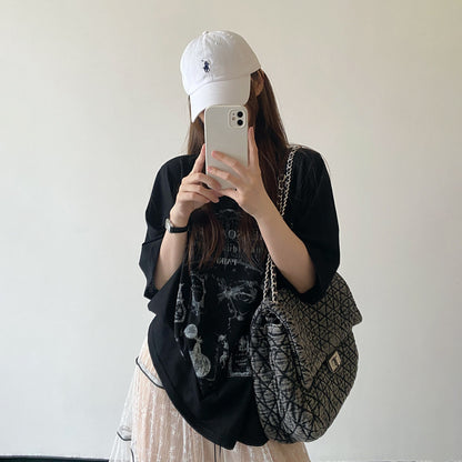 【トップス】ヴィンテージ風 Tシャツ レディース 夏 ダメージ加工 クールアート柄 ルーズフィット 半袖 トップス カジュアル 人気【FCシリーズ】