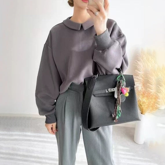 期間限定🍂60%OFF【トップス】韓国風ポロカラースウェット レディース 新作 長袖 やわらか素材 ゆったり 大人カジュアル【JZシリーズ】