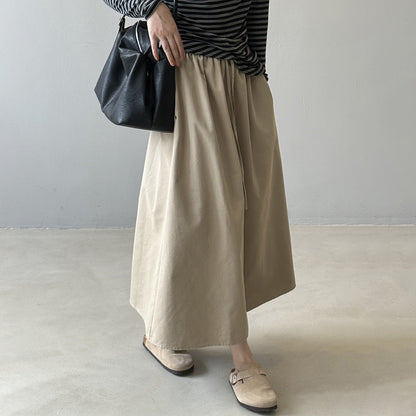 【ボトムス】韓国風 ハイウエスト ワークスカート レディース 秋新作 エレガント シンプル Aライン 細見えミモレ丈スカート【JZシリーズ】