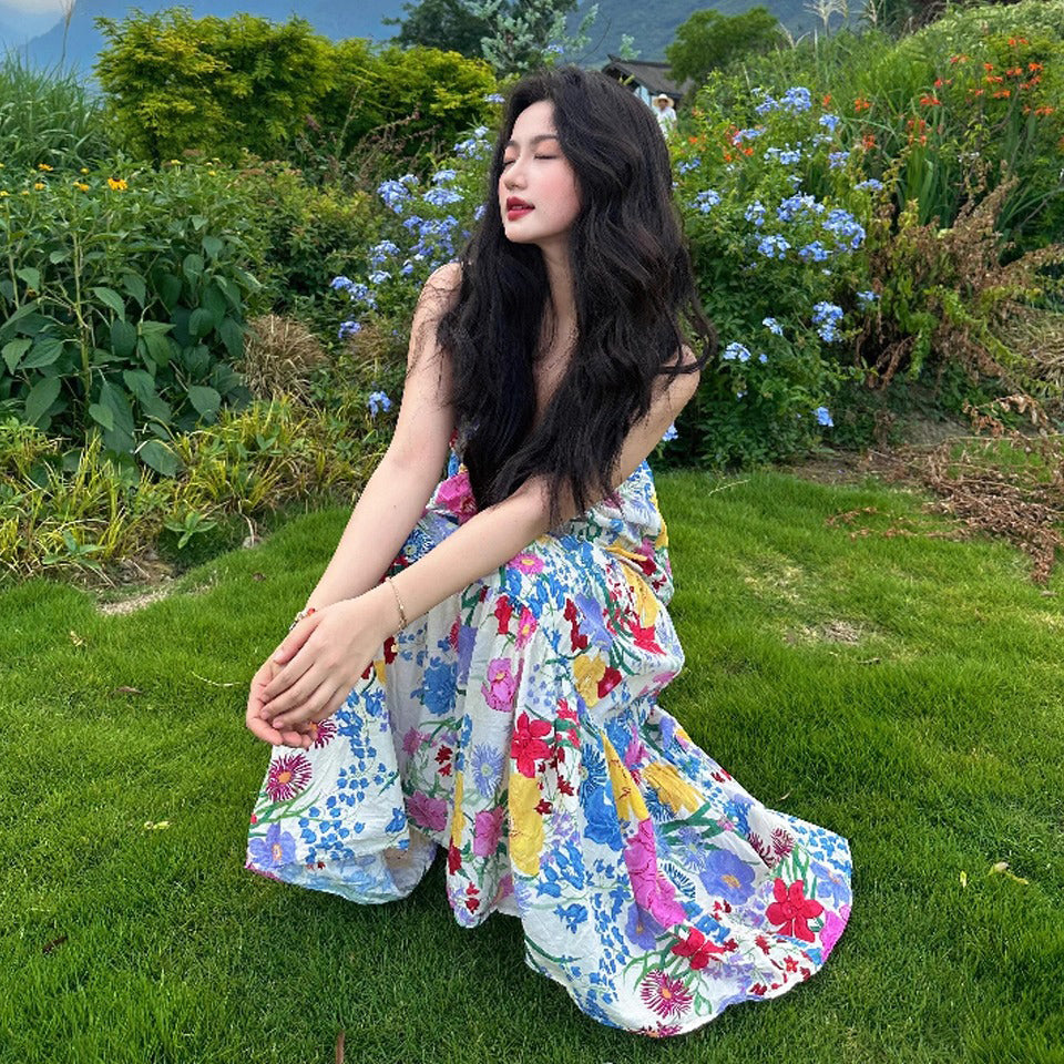 【ワンピース】ドーパミンカラー 異国風 ノースリーブワンピース 夏の旅行コーデにぴったり！細見え効果も◎【SHシリーズ】