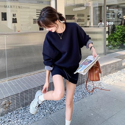 2点セット！【セットアップ】韓国風スポーティー セットアップ 切り替えスウェット ＋ミニスカート上下セット【JZシリーズ】