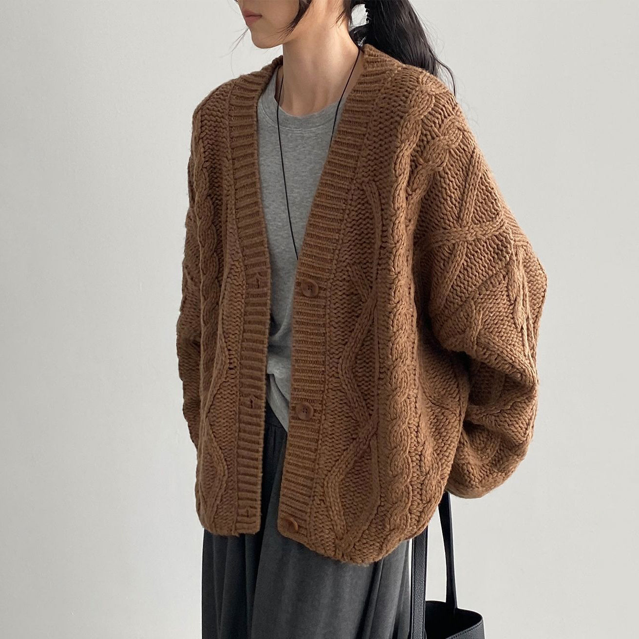 【アウター】秋冬新作 ヴィンテージ風 ゆったり 厚手ケーブルニット カーディガン【JZシリーズ】