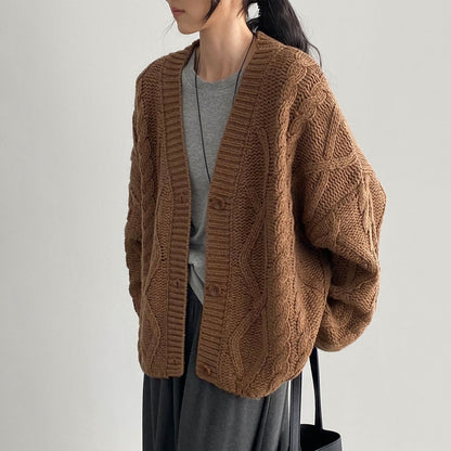 【アウター】秋冬新作 ヴィンテージ風 ゆったり 厚手ケーブルニット カーディガン【JZシリーズ】