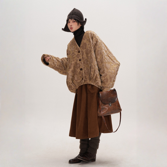 【アウター】オフィスカジュアル風 Vネック 中綿ジャケット 【JZシリーズ】