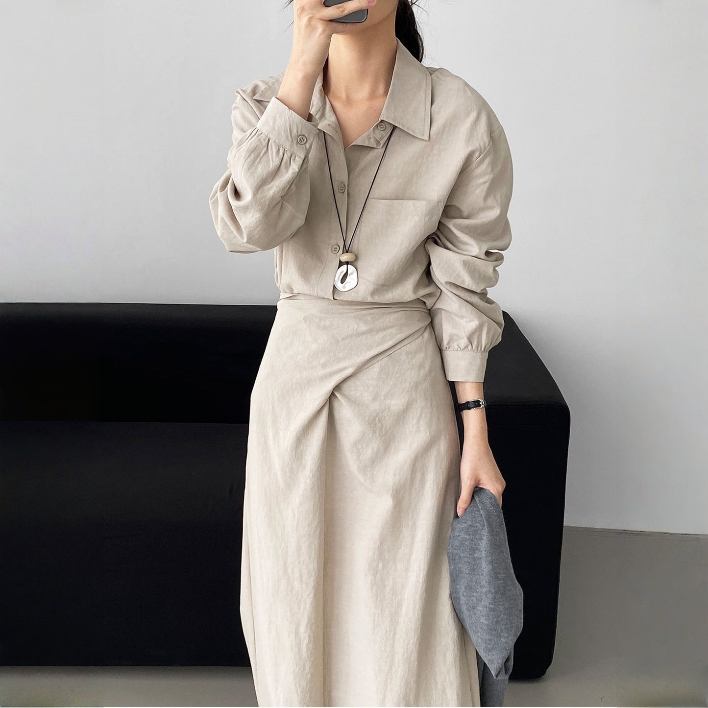 【ワンピース】春 秋 冬  通勤 長袖 紐付きロングワンピース 【JZシリーズ】