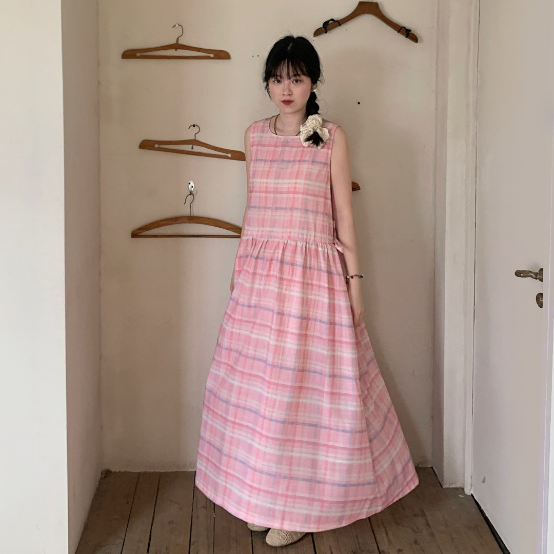 【ワンピース】フレンチ風 ピンク 若見え ウエストマーク Aラインロングワンピース 【JZシリーズ】