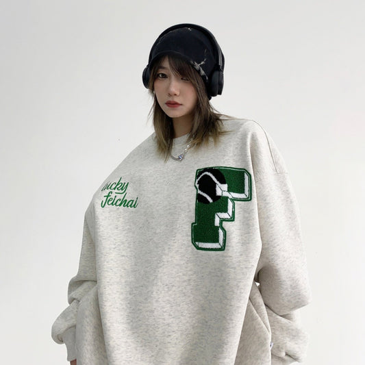 【トップス】アメリカンカジュアル オーバーサイズ 裏起毛 クルーネック 刺繍 スウェットパーカー レディース レトロ風【FCシリーズ】