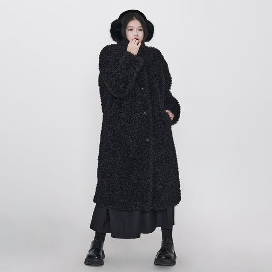 【アウター】冬新作 フェイクシープファー 立ち襟 ゆったりロング中綿コート レディース 気品ある上品デザイン 綿入れコート【AHシリーズ】