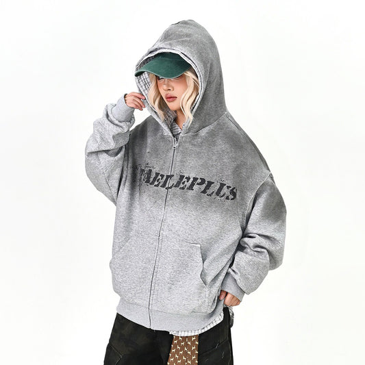 【アウター】グラデーションロゴ フード付きジップパーカーカーディガン 春 新作 ゆったり ユニセックス アメリカンカレッジ【FCシリーズ】