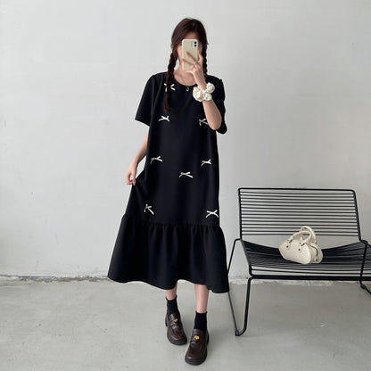【ワンピース】体型カバー切替ワンピース レディース 夏 ゆったりシルエット お腹周りカバー 着痩せ 半袖 Aラインワンピース【JZシリーズ】