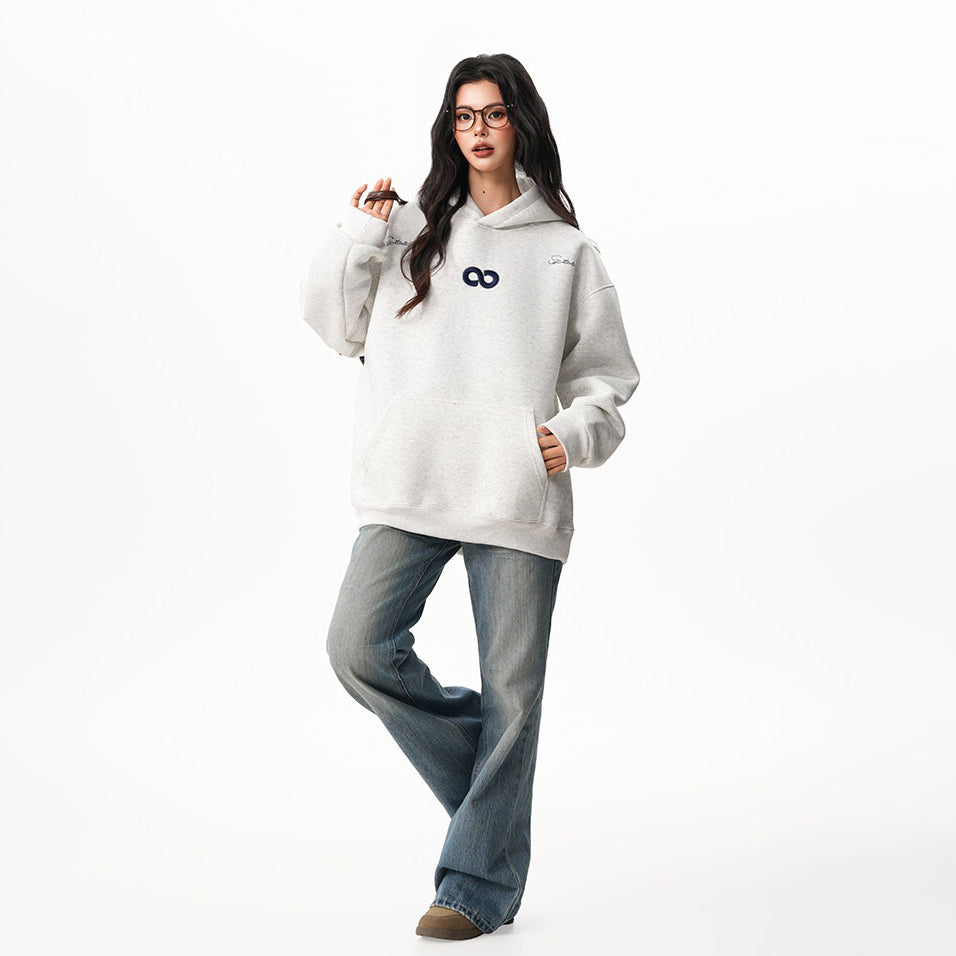 【トップス】立体ナンバー刺繍 裏起毛 フーディ レディース メンズ 秋冬 ルーズ カップル パーカー【FCシリーズ】