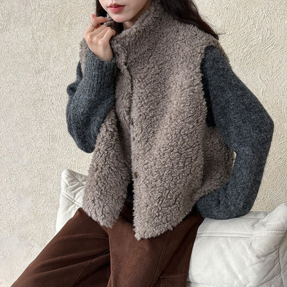 【トップス】秋冬 ノースリーブベスト レディース 秋冬 ウール×スエード フェイクファーベスト【JZシリーズ】