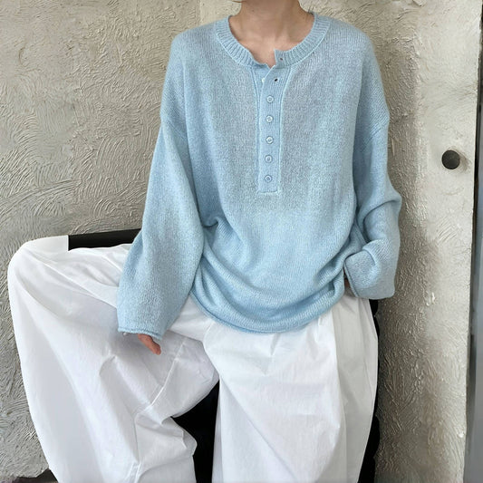 【トップス】春 秋 冬 ハーフボタン付きクルーネック 韓国風 ニット セーター 【JZシリーズ】