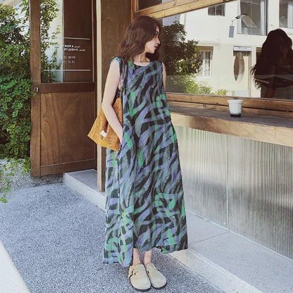 【ワンピース】バイカラー ノースリーブ タンク ワンピース レディース 夏 2025 新作 とても 可愛い ロング丈 ワンピース【SHシリーズ】