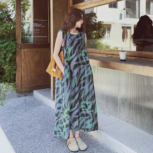 【ワンピース】バイカラー ノースリーブ タンク ワンピース レディース 夏 2025 新作 とても 可愛い ロング丈 ワンピース【SHシリーズ】