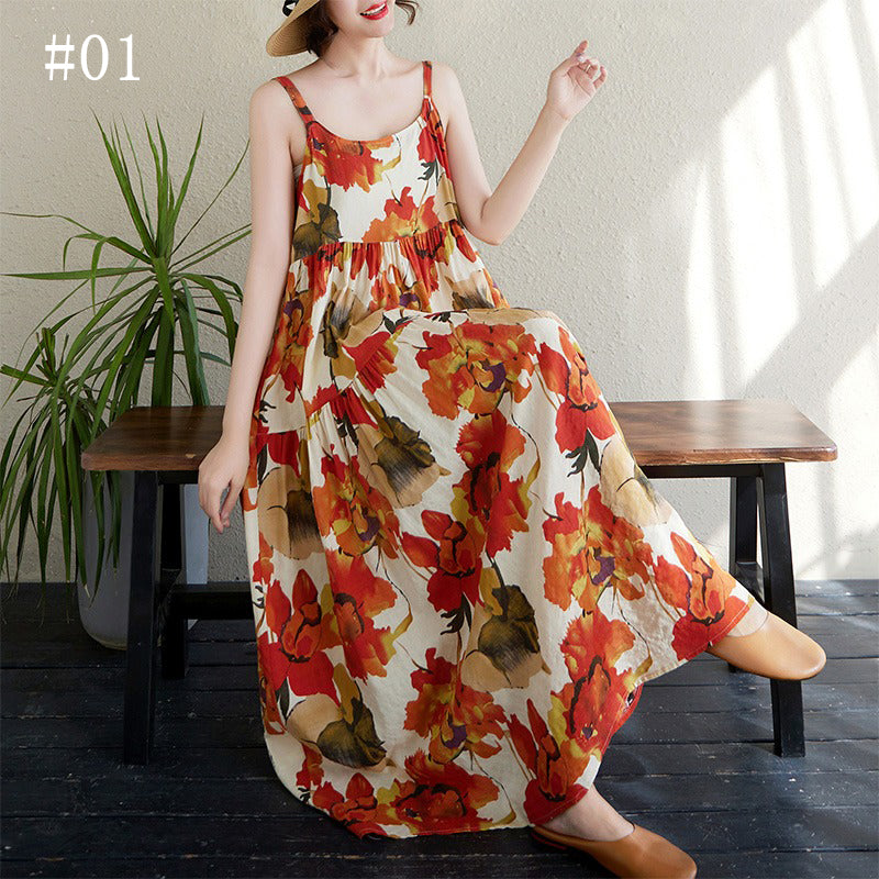 全6柄展開【ワンピース】 花柄 切り替え キャミワンピ 涼感薄手 ふんわりティアードデザイン ノースリーブワンピース【SHシリーズ】