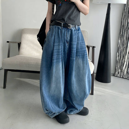 【ボトムス】春 秋 夏  ハイウエスト レトロ ゆるリラックス デニム パンツ  【FCシリーズ】