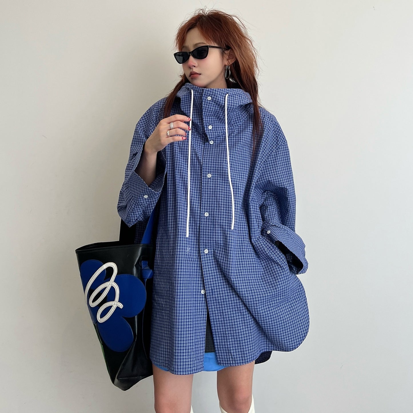 【アウター】春秋 ファッション チェック柄 フード付き ゆったり シャツカーディガン【FCシリーズ】