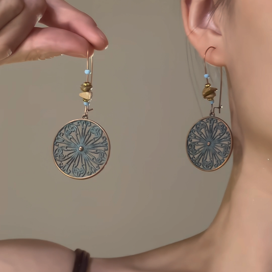 【🎁 B2G1｜先行スタート！】【グッズ】夏新作 新中式デザイン 古風エスニックスタイル 青銅グリーンピアス 個性派イヤリング