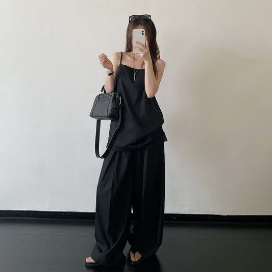 【セットアップ】【単品注文】レーストリム ベアトップ キャミソール＋ワイドパンツ 上下セット ハイウエスト きれいめ 上品 春夏【FCシリーズ】