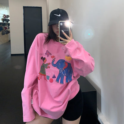 【トップス】ヴィンテージ風グラフィックロンT レディース 落書きプリント 長袖Tシャツ ゆったり ストリート【FCシリーズ】