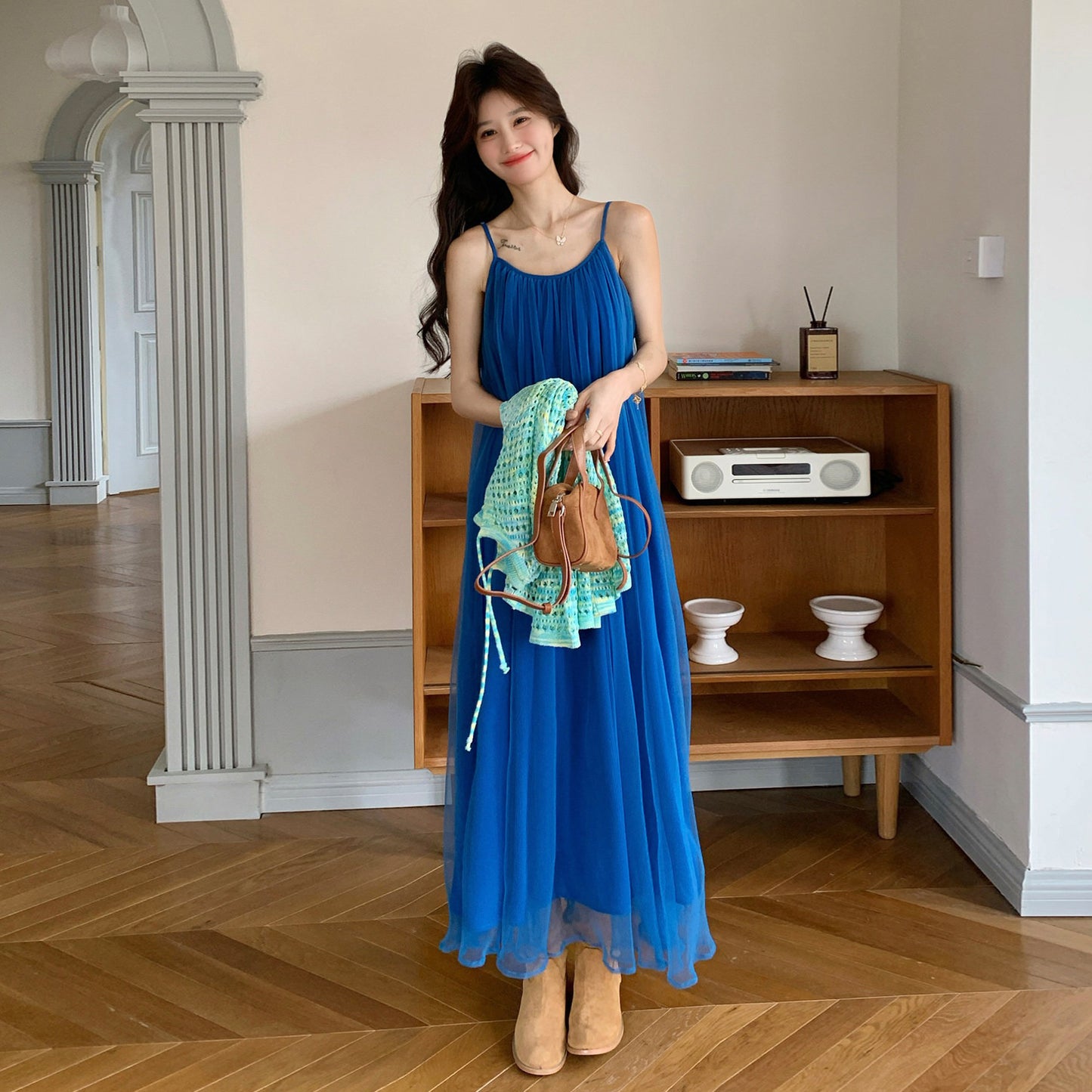 2点セット！【セットアップ】この透け感がたまらない…♡ 透かしカバーアップ×ノースリーブワンピース セット リゾートコーデ 体型カバーも◎【JZシリーズ】