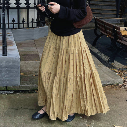 【ボトムス】初秋新作 レトロ ハイウエスト ゆったり見え スリム効果 切り替え シフォン 花柄スカート【SHシリーズ】