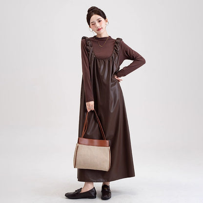 【セットアップ】PUレザー ベストワンピース＋インナー セットアップ レディース 細見え 2点セット