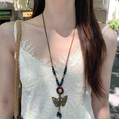 【🎁 B2G1｜先行スタート！】【グッズ】レトロ 蝶モチーフネックレス レディース ロング丈 ニットチェーン 高級感 ボヘミアンスタイル ハングネックアクセサリー