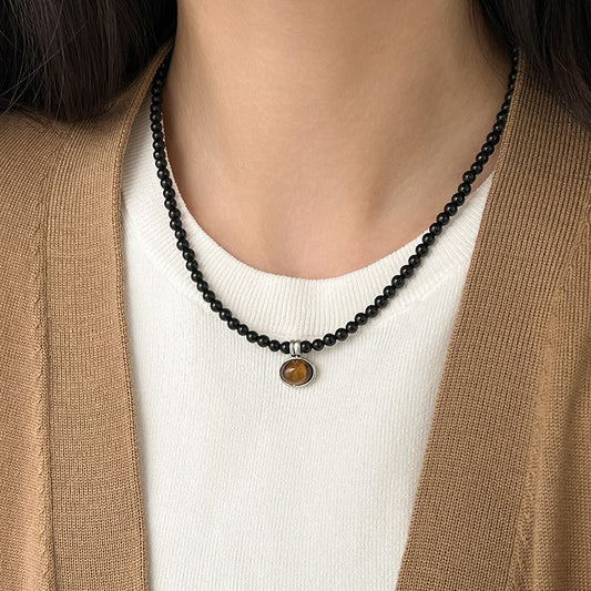 【🎁 B2G1｜先行スタート！】【グッズ】色褪せ防止 ブラックオニキス タイガーアイ メラード ネックレス 上品 チョーカー チェーン ネックレス ニットチェーン