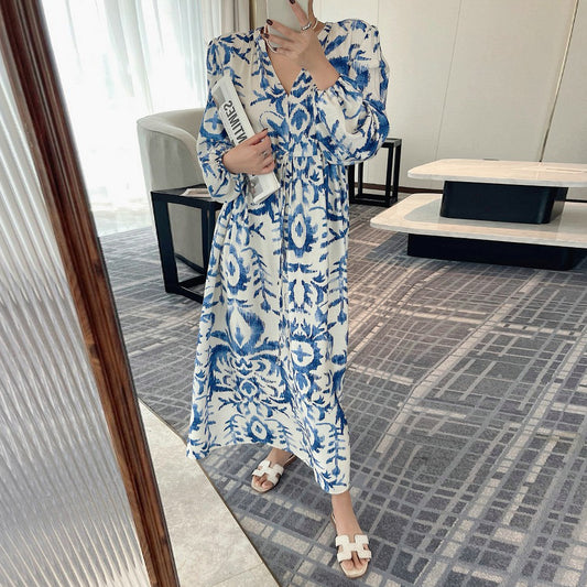 【ワンピース】超可愛い 花柄 ランタンスリーブ 長袖ワンピース レディース フレンチ風 ゆったり 休暇・通勤兼用【SHシリーズ】