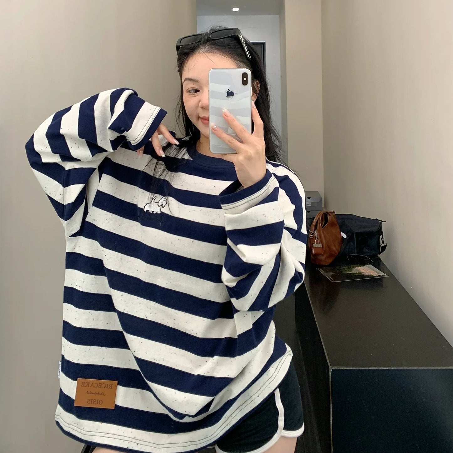 【トップス】春 秋  冬 プリント ストライプ柄 薄手 長袖 Ｔシャツ 【FCシリーズ】