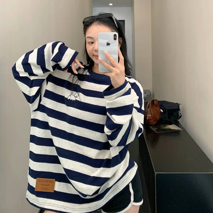 【トップス】春 秋  冬 プリント ストライプ柄 薄手 長袖 Ｔシャツ 【FCシリーズ】