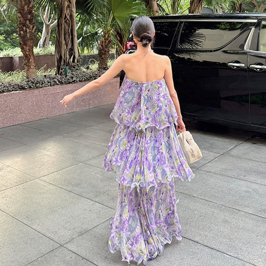 【ワンピース】オフショルダー ノースリーブワンピース
｜フリル ティアード ゆるシルエット｜海辺 リゾート ビーチ 撮影用 映えドレス 2026新作【SHシリーズ】