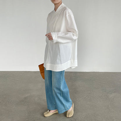 【トップス】レディース シャツ フリルデザイン 長袖 ゆったり 体型カバー 上品 高級感 カジュアル 春秋 ブラウス【JZシリーズ】