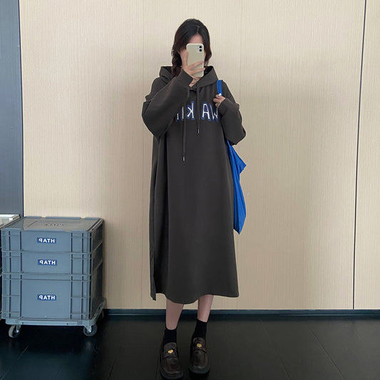 【ワンピース】ロゴプリントフード付きスウェットワンピース レディース 秋新作 大きいサイズ ゆったり 体型カバー【JZシリーズ】