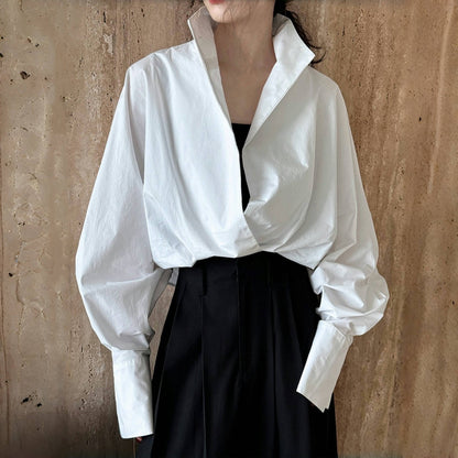 [上衣] 春秋款V領時尚蝙蝠袖襯衫[SN系列]