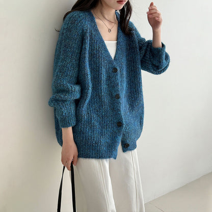 【アウター】韓国風 ゆるニット Vネック ウール混 カーディガン レディース 秋冬 新作 ゆったり【JZシリーズ】