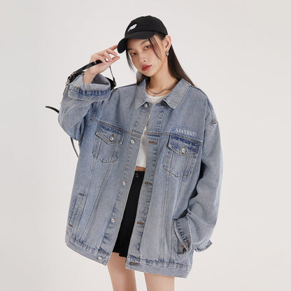【アウター】アメリカンレトロ ワーク風 デニム 男女兼用 ジャケット レディース ゆったり 英字プリント カジュアル 2026春新作 【FCシリーズ】