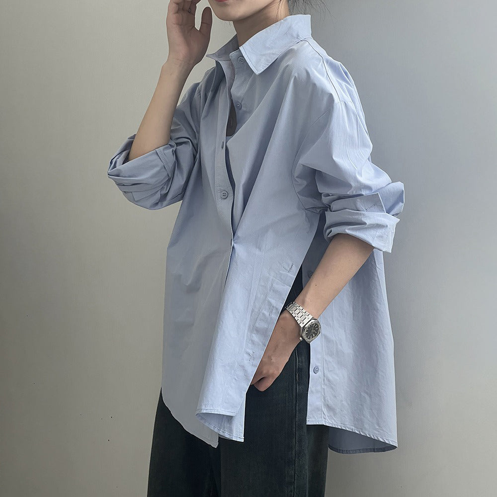 【トップス】秋新作 韓国風 ミニマル 長袖 シャツ｜斜めボタン×シンプル美シルエット｜【SNシリーズ】