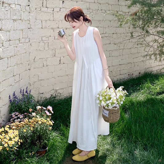 【ワンピース】フレンチエレガンス 気質 リゾート風 細見えキャミワンピ ノースリーブワンピース