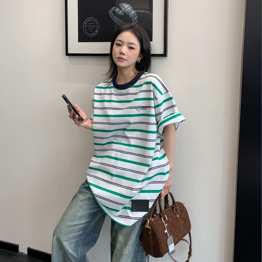 【トップス】リラックス感 ボーダー ヴィンテージ風 オーバーサイズ 半袖 Tシャツ 【FCシリーズ】