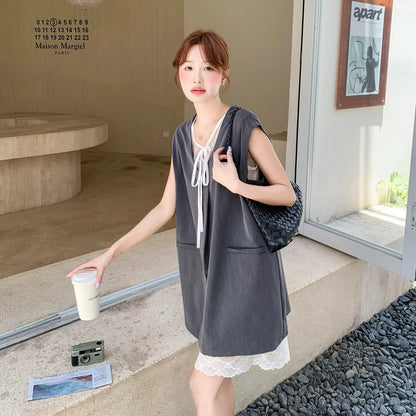 韓系蕾絲洋裝｜荷葉邊A字無袖連身裙【JZ系列】