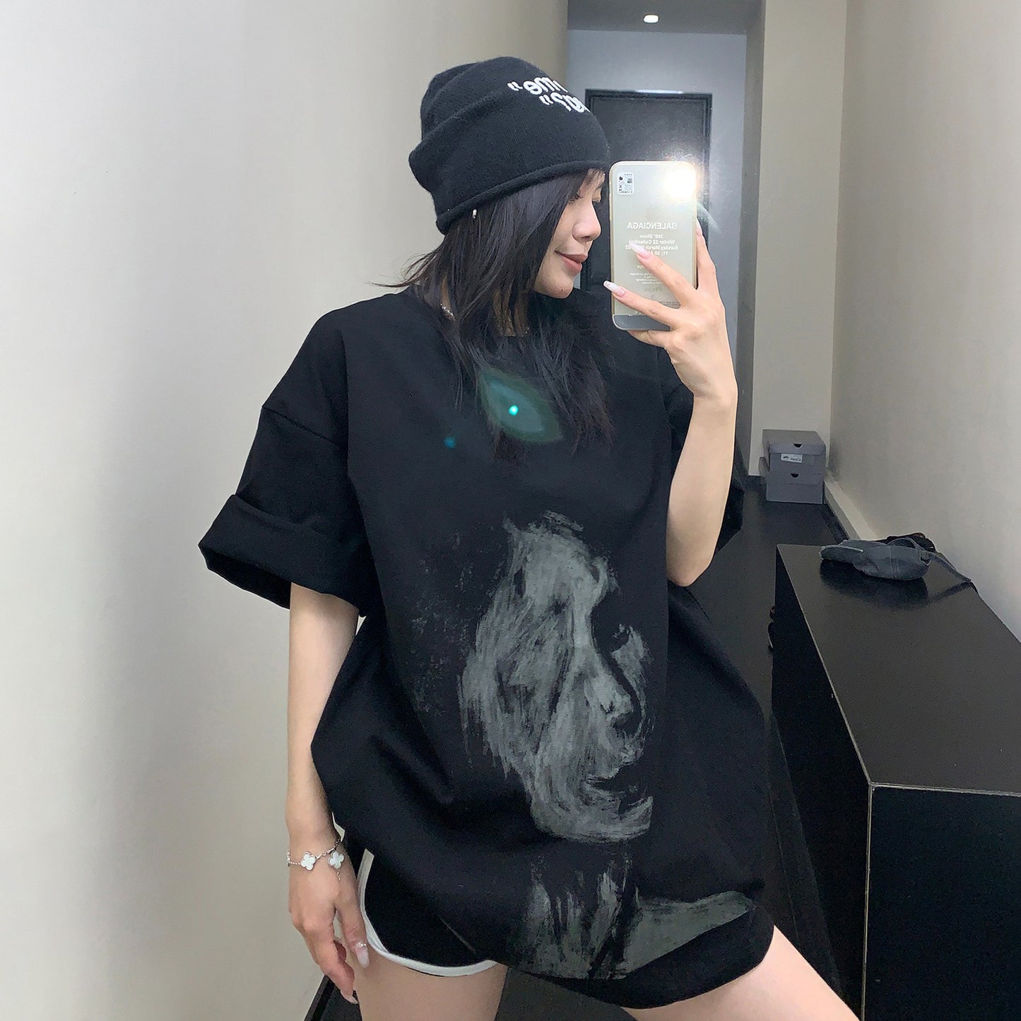 【トップス】アメリカンスタイル 高級感 スケッチ風人物プリント コットン100% 半袖Tシャツ【FCシリーズ】