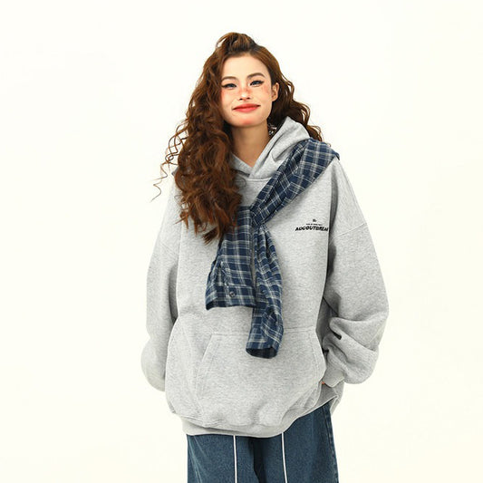 【トップス】チェック切替 デザイン フード付きスウェット アメリカンストリート ルーズ 男女兼用【FCシリーズ】
