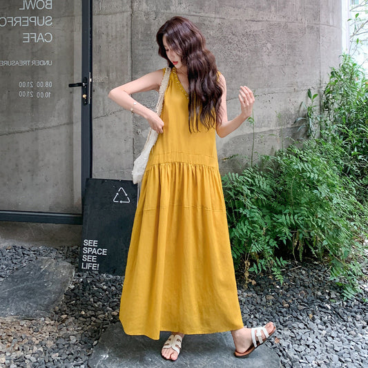 【ワンピース】Vネック ノースリーブ ワンピース レディース 夏 ロング丈 ゆったり 体型カバー 抜け感 大人可愛い【JZシリーズ】