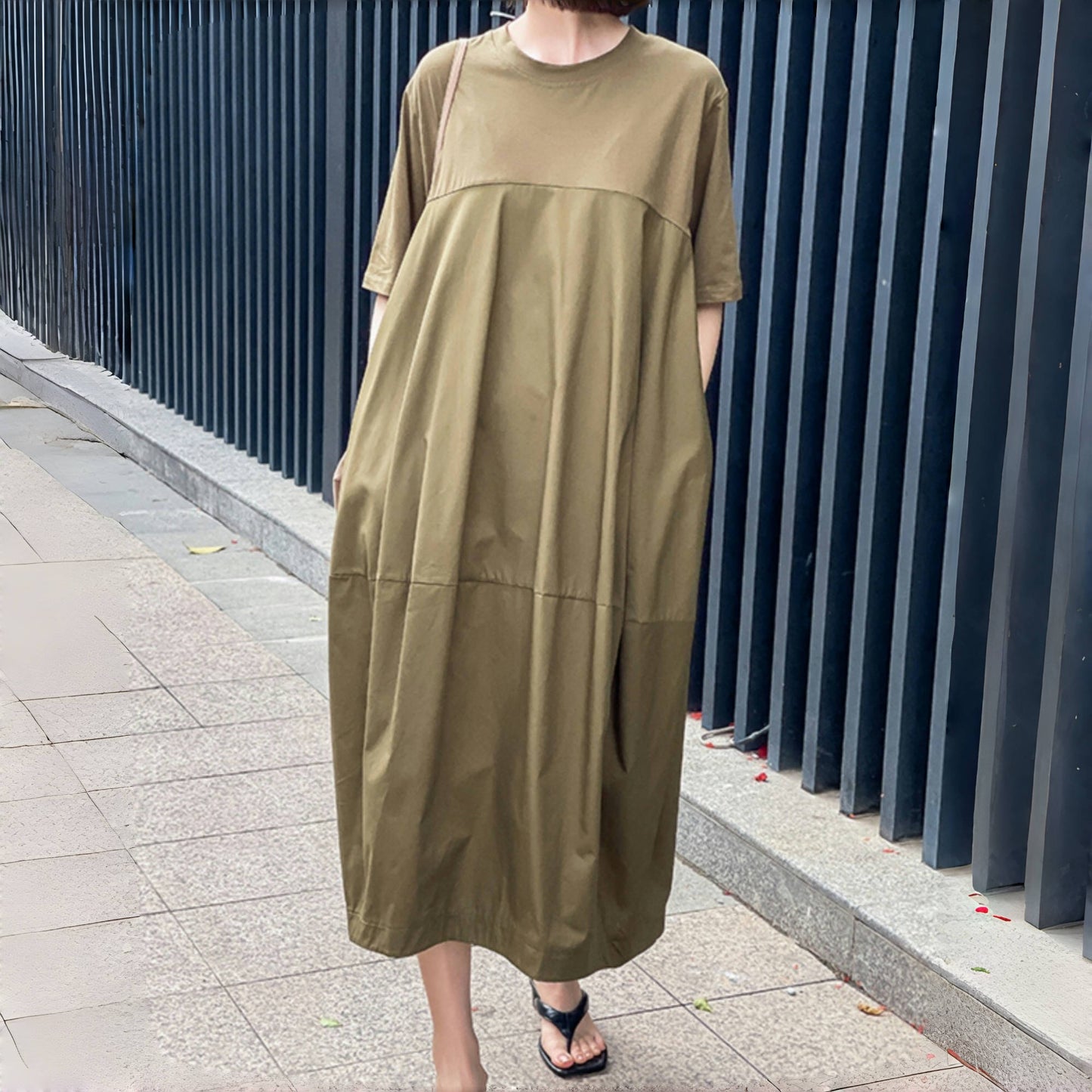 【ワンピース】夏 切り替え ラウンドネック バルーンスカート 半袖 ワンピース 【JZシリーズ】